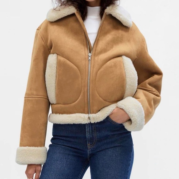 Gap Vegan Suede Sherpa-Trim Jacket size XXS brand new with tags